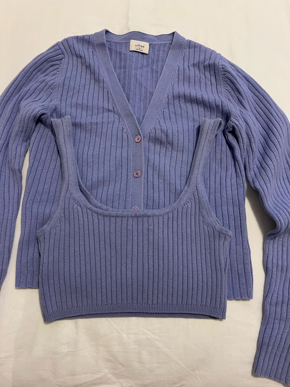 Aritzia Wilfred Lavender Ribbed Button-Front Women's Sweater